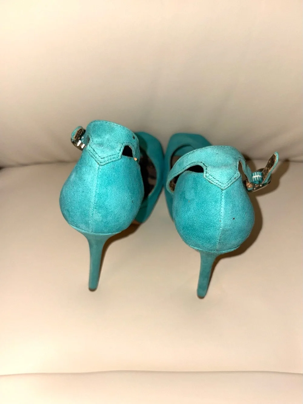 Sam Edelman Teal Suede Peep-Toe Ankle-Strap Heels